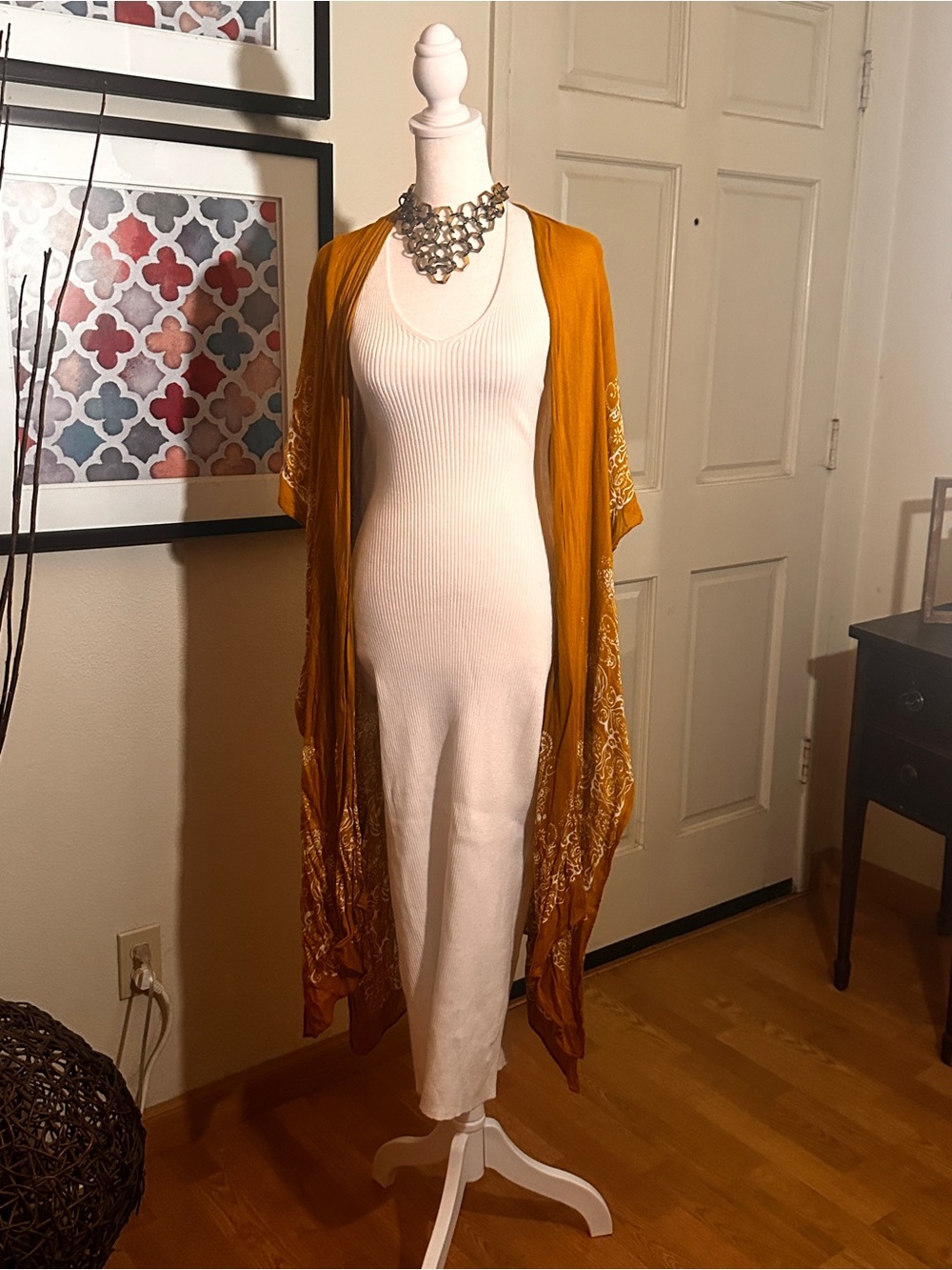 Golden Mustard Velvet Embroidered Kimono